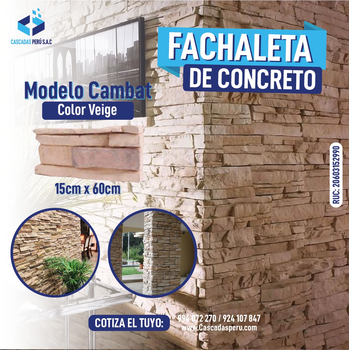 FACHALETAS DE PIEDRA - FACHALETAS DE MADERA - FACHALETAS DE CONCRETO